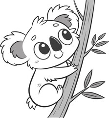 Charming koala climbing a bamboo tree in a simple stylized design isolated on transparent background