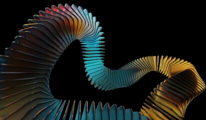 Neon light holographic gradient, black 3D layer background, abstract crystal pattern, teal orange caustic effect, and glass chromatic cube block shapes render 3D illustration showing.