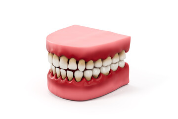3D rendering of a dental model showing stained and decayed teeth in gums on white background, representing oral hygiene and dental care concept. 3D Rendering