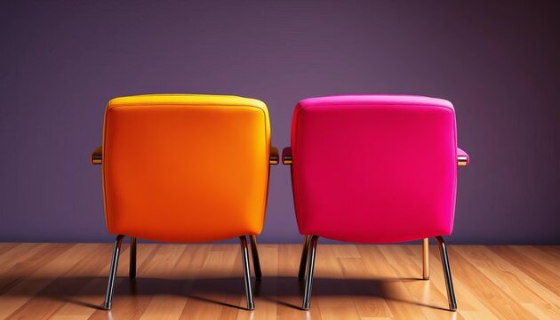 Two chairs positioned with their backs touching,  back,  pattern