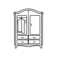 Illustration of an antique style wardrobe on transparent background silhouette