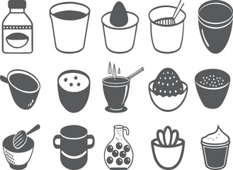 Stock vector set of seamless fast food and cafe icons: coffee, tea, pizza, burger, and dessert illustrations