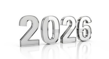 Shiny Metallic Numbers Representing the Year 2026 in a Bright and Reflective Environment