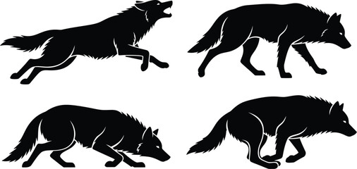 Wolf silhouette vector pack design animal predator illustration