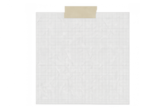 Blank wrinkled grid paper sheet with adhesive tape, old empty transparent note for message or text