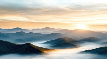 Fototapeta premium Breathtaking foggy hills under pastel sky create peaceful and minimalist landscape