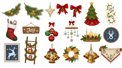 Christmas Lighting & Decor Icon Set – Flat Color Style