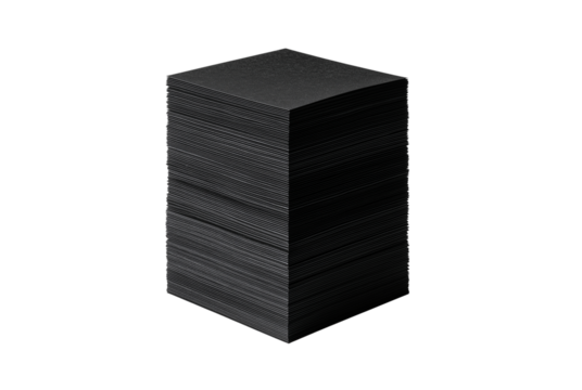 Stack of blank black paper cards isolated on transparent background