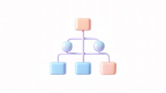 A colorful 3D diagram depicting a structured hierarchy with various shapes and connectors.