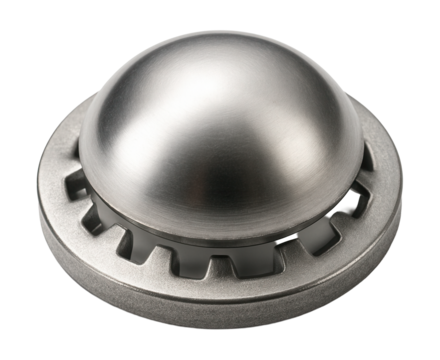 Dome-shaped lock washer with a convex surface for securing fasteners in marine gear.