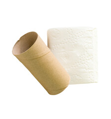 Tissue paper roll or toilet paper roll with core or tissue paper tube in stack isolated on white background with clipping path