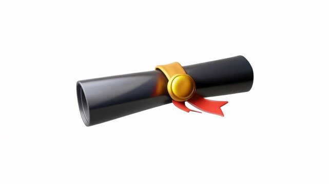A rolled diploma with a golden seal and a red ribbon, set against a plain white background.