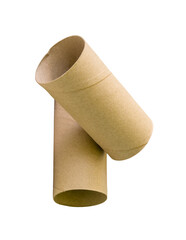 Top view of two tissue paper cores or toilet paper tubes in stack isolated on white background with clipping path