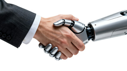 Human and Robot Handshake Symbolizing Future Collaboration and Artificial Intelligence.