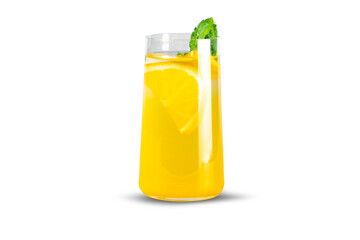 Cold lemon drink isolated on a transparent background. Natural and organic lemonade, rich in vitamins.