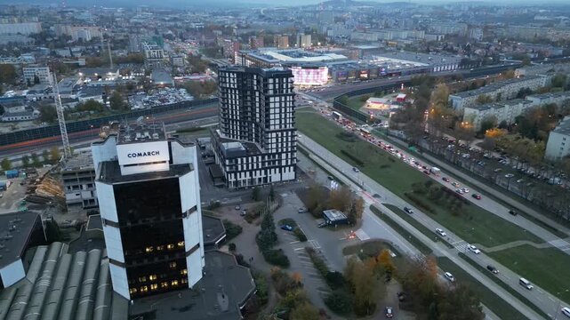 Kielce - Polska - widok z powietrza na miasto, zabudowa, nowe apartamentowce, galeria