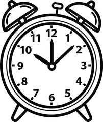 Classic retro alarm clock illustration, timeless design with bold hands and twin bells, perfect for waking up, scheduling, or vintage-themed projects.