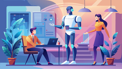 AI Human Interaction Vector Illustration Minimalist Flat Design
