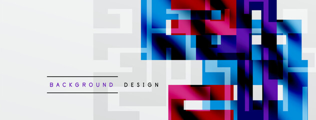 Abstract geometric pattern. Squares, rectangles create vibrant colorful background. Modern design elements present.