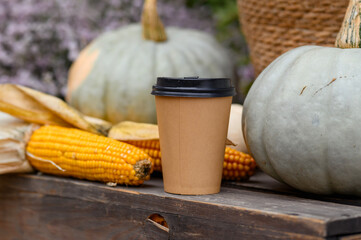 Autumnal decoration made of different vegetables and plants. Agriculture on autumn or summer