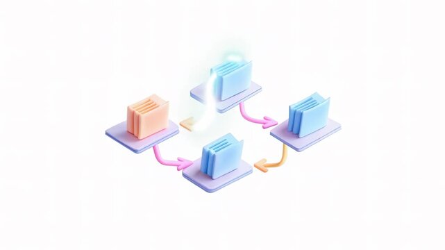 Illustration of folders connected with arrows, symbolizing data transfer or sharing between digital files.