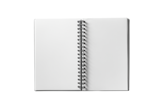 Open blank spiral bound notebook isolated on transparent background