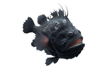 Unusual dark textured fish with large eyes isolated on transparent background