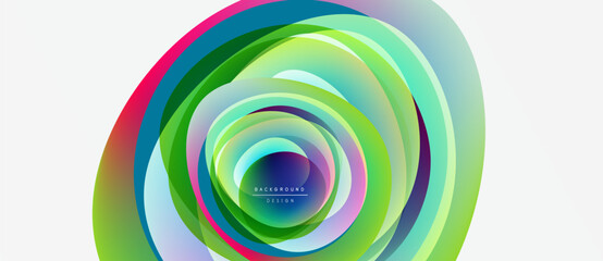 Abstract colorful swirls create dynamic visual effect. Concentric layers blend vibrant hues, forming modern design element.