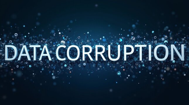 Conceptual illustration of data corruption with a blue digital background.