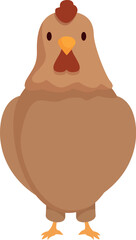 Simple cartoon illustration of a brown hen standing on a white background, representing poultry farming and agriculture