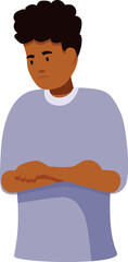 Portrait of a sad young man crossing his arms and looking down, feeling anxious and depressed, expressing negative emotions