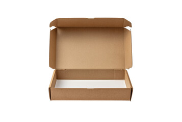 Open cardboard box with white interior isolated on transparent background