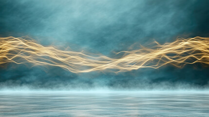 Golden flow of energy dissolving into blue air creates mesmerizing visual effect