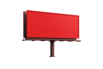 Blank red billboard isolated on transparent background for advertising