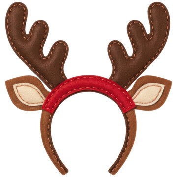 Cute brown reindeer antlers and ears headband with red nose for holiday parties