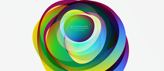 Obraz premium Abstract colorful layers create circular design. Vibrant hues blend, forming dynamic visual impact. Modern aesthetic, clean presentation.
