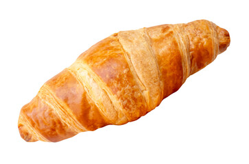 Top view of one brown or golden croissant isolated with clipping path in png file format