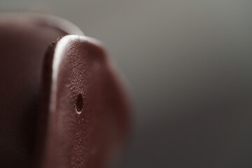 Closeup detail shot of brown leather sneaker