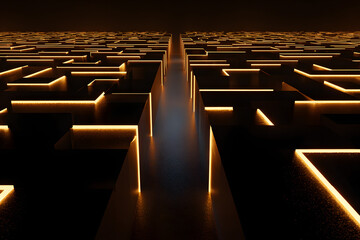 glowing maze gradually fading into darkness creating a conceptual abstract artwork symbolizing mental health and inner struggle