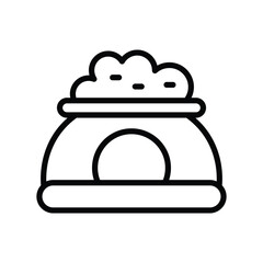 A black and white icon depicts a bag with a rounded opening and filled with a fluffy substance