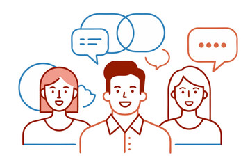 Diverse group people communicating ideas collaborating teamwork brainstorming speech bubbles