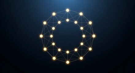 Abstract circular wireframe structure with glowing nodes representing a global network, data connection, or artificial intelligence concept on a dark background.