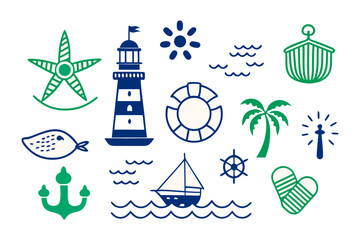 Nautical themed vector pattern with elements representing sea and summer time