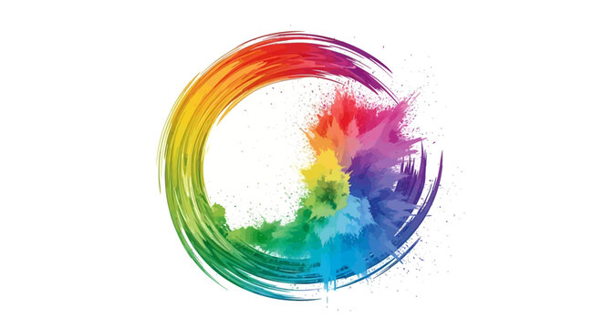 Abstract spectral burst in circular form, a vibrant kaleidoscope on pristine white surface,