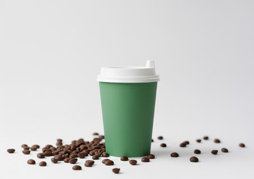 coffee cup and coffee beans for cafeteria ad or Menu