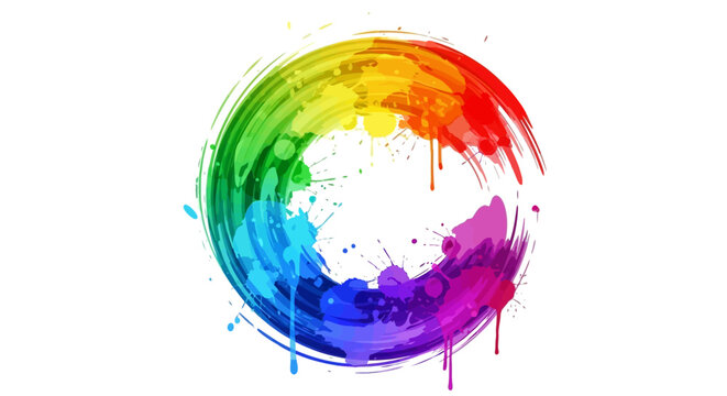 Spectrum splash circular brushstroke design featuring rainbow vibrant colors for artistic concepts