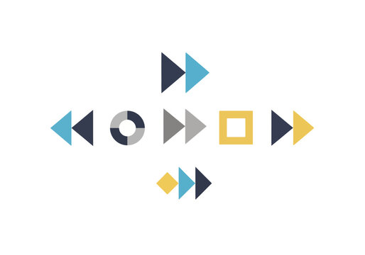 Graphic symbols arranged in a cross shape various colors and shapes