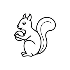 A black and white line drawing of a squirrel holding a nut