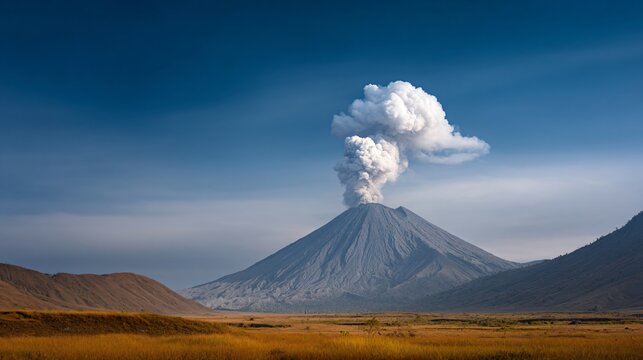 Volcanic eruption action mount semeru nature photo scenic landscape aerial view dynamic natural phenomenon