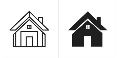 Simple house icon in outline and solid black